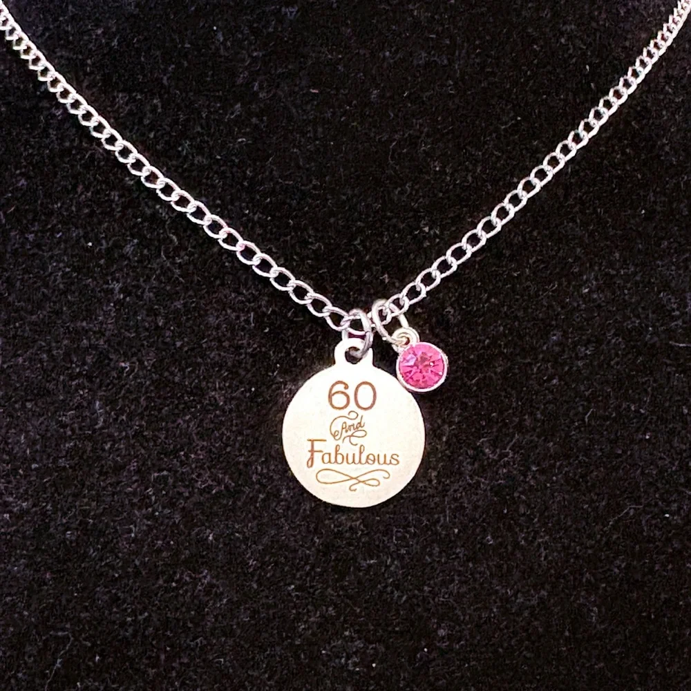 '60 and Fabulous' Milestone Birthday Necklace with birthstone charm